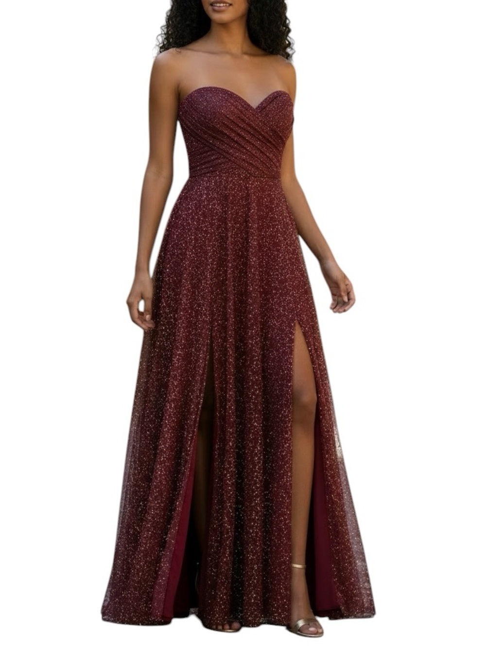 B. Darlin High& Low Strapless Burgundy Glitter Prom Dress Size 3/…